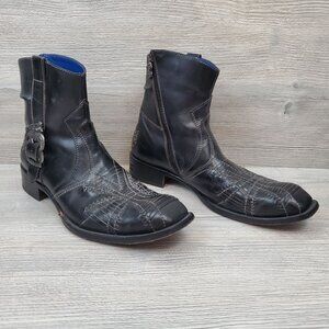 Mark Nason Rock Lives black leather dragon buckle boots